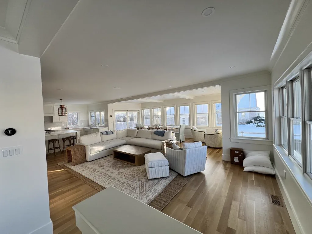Open-plan living room with ocean views in a Makyson-built home