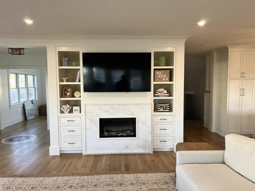 Custom built-in cabinetry surrounding a fireplace